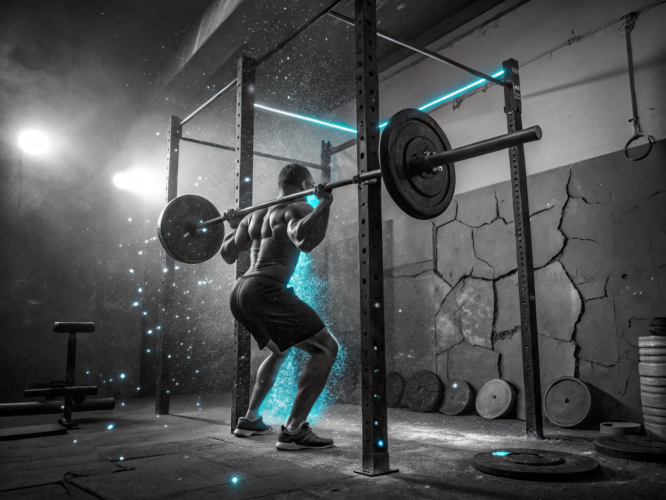 High-contrast shot of a weightlifting session